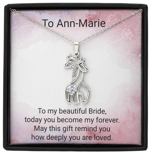 Bride Gift Giraffe Sparkling Cubic Zirconia Necklace | Elegant Wedding Jewellery Gift